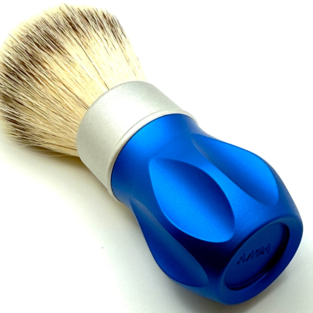 Alpha Shaving Works - Outlaw 26mm Synthetic Knot Shaving Brush - Blue & Silver