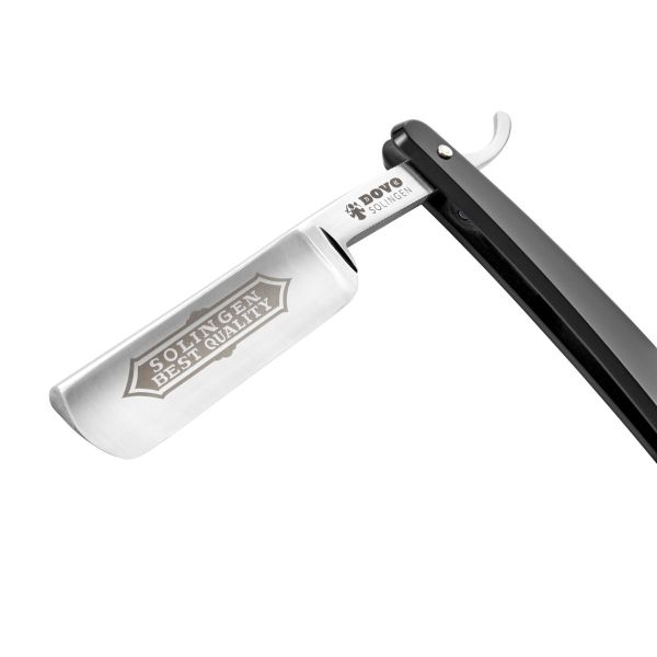 Dovo - 100 Carbon Steel 5/8 Straight Razor - Black PMMA Handle - Round Point