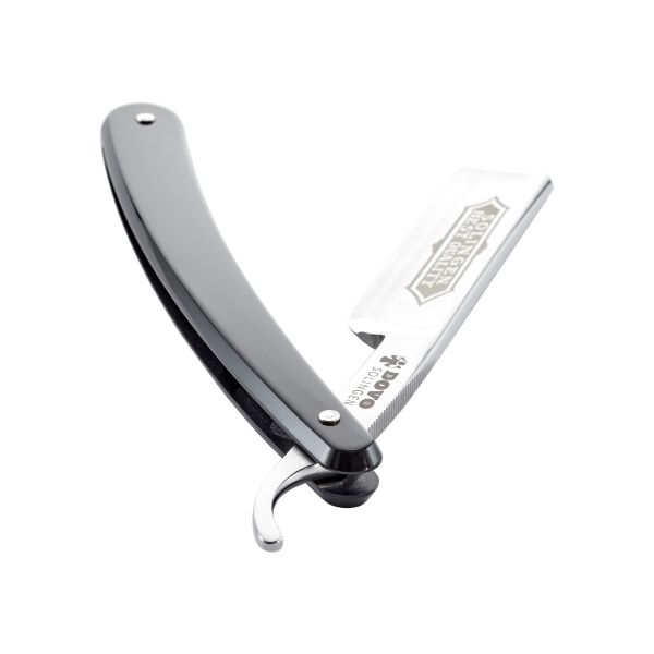 Dovo - 100 Carbon Steel 5/8 Straight Razor - Black PMMA Handle - Round Point