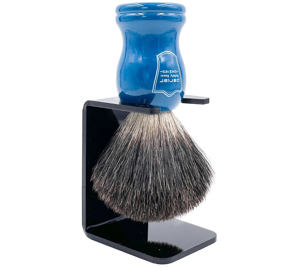 Parker - Blue Wood Handle Black Badger Shaving Brush and Stand