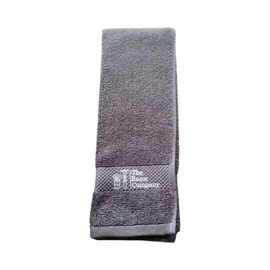 TRC - Luxury Shaving Towel - Black Terry w/ White Embroidery