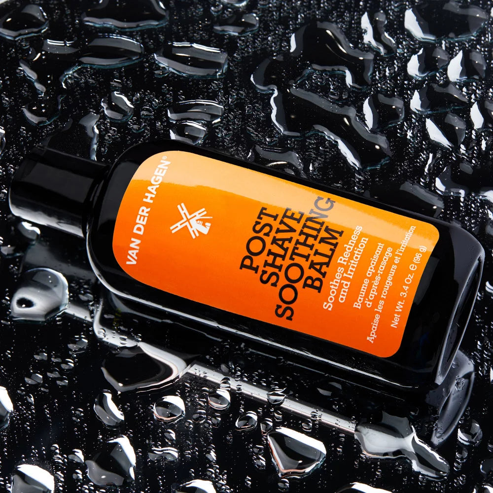 Van Der Hagen - Post Shave Soothing Balm - 3.4oz with water droplets surrounding