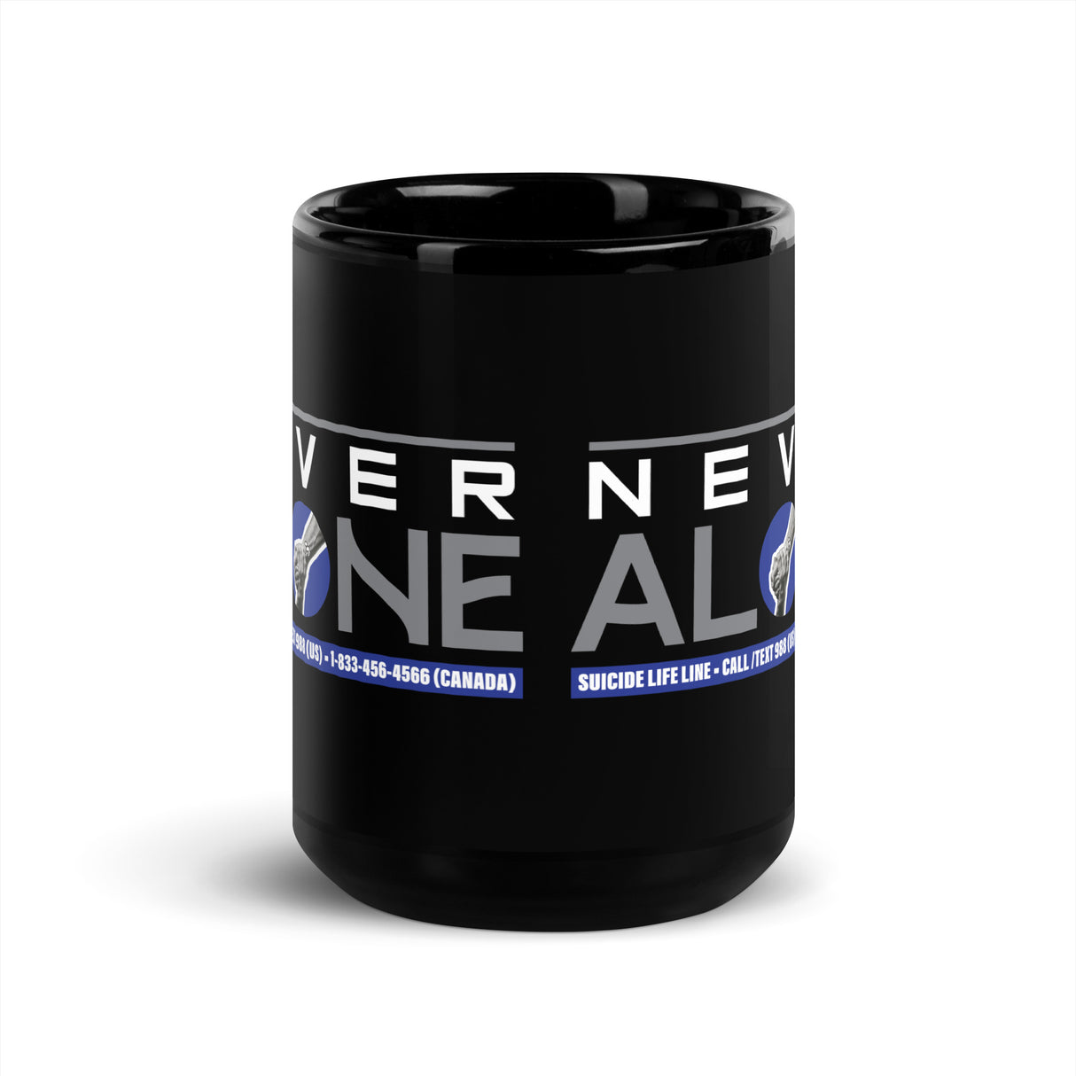 Never Alone Black Glossy Mug 15oz