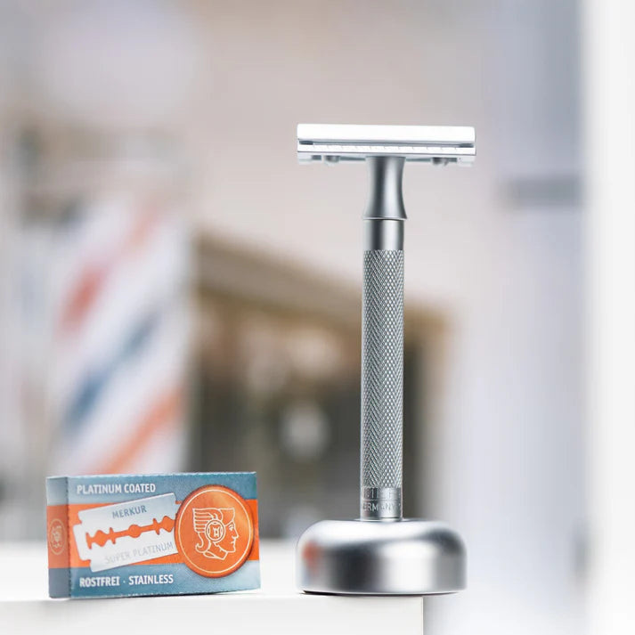 Merkur - 22c Long Handled Matte Chrome Safety Razor with Stand