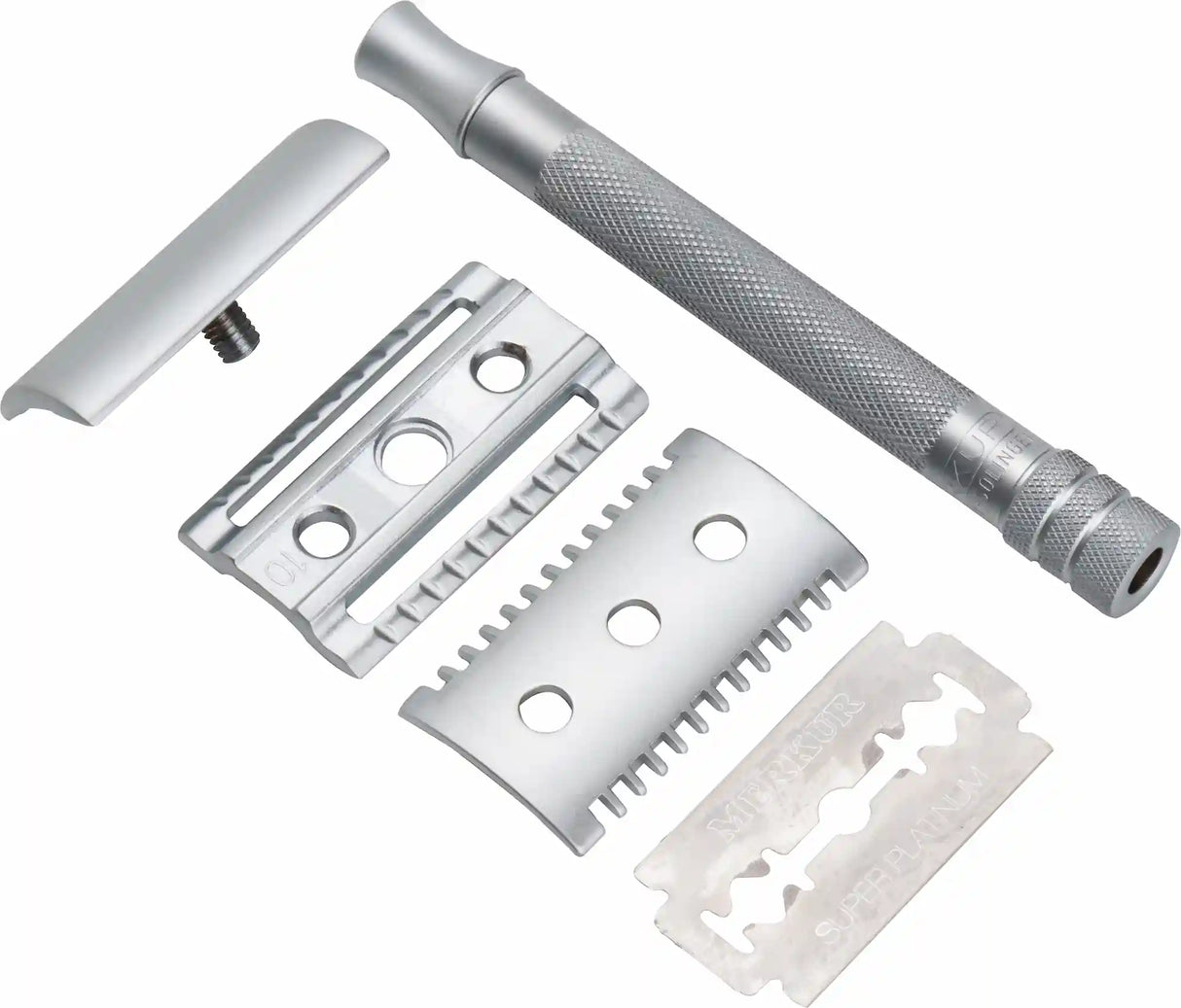 Merkur 22c Matt Chrome Dual Closed & Open Comb Plates 3 Piece Long Handle Safety Razor