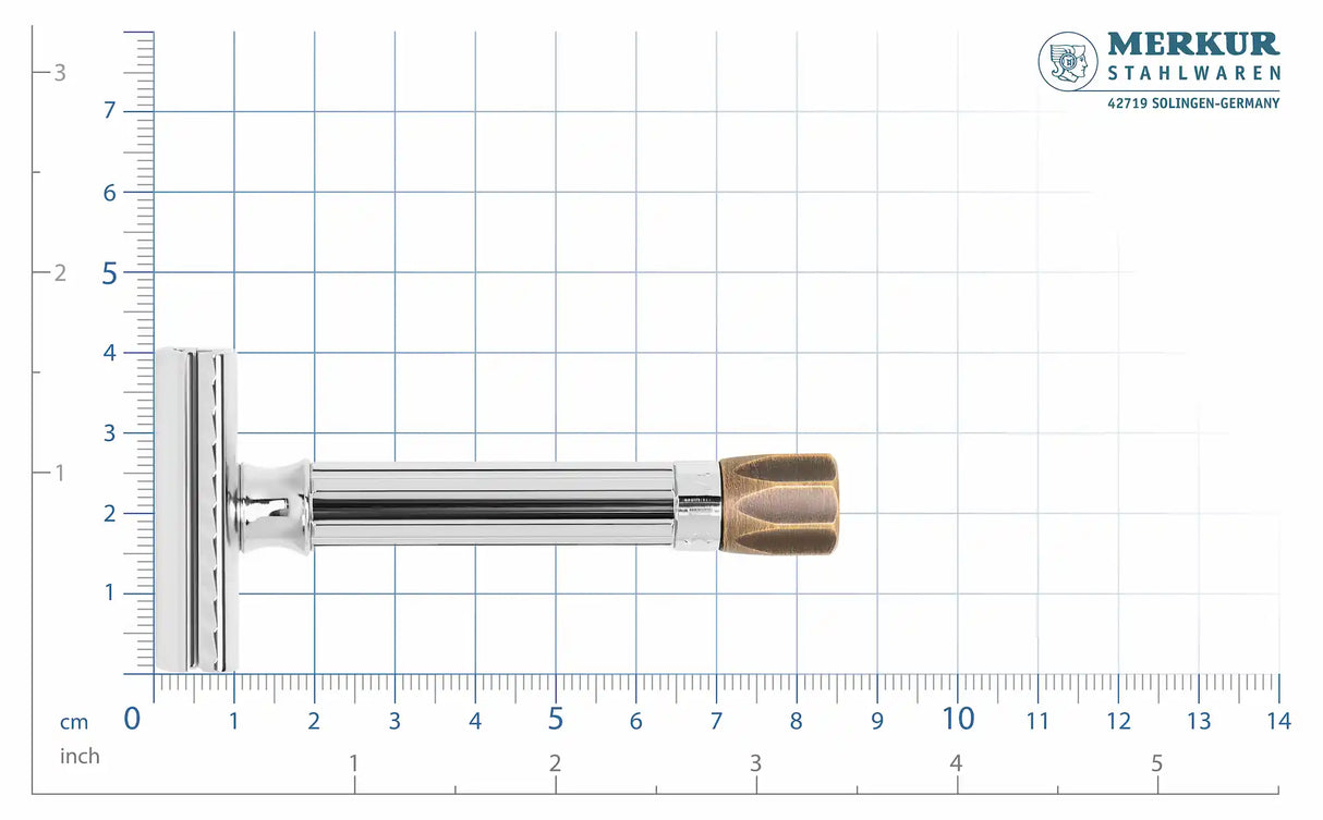 Merkur Progress Adjustable Double Edge Safety Razor Short Handle Antique Brass Knob