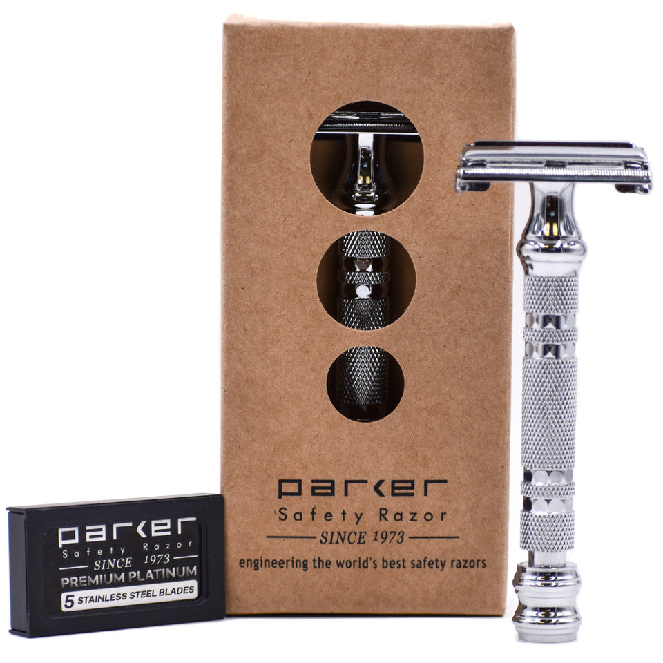 Parker 66R Deluxe Safety Razor and Premium Synthetic 3-Piece Shave Set