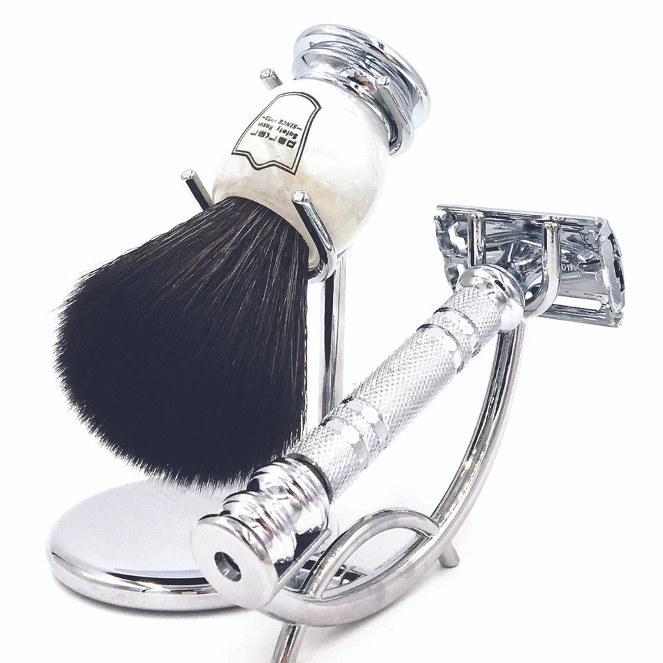 Parker 66R Deluxe Safety Razor and Premium Synthetic 3-Piece Shave Set