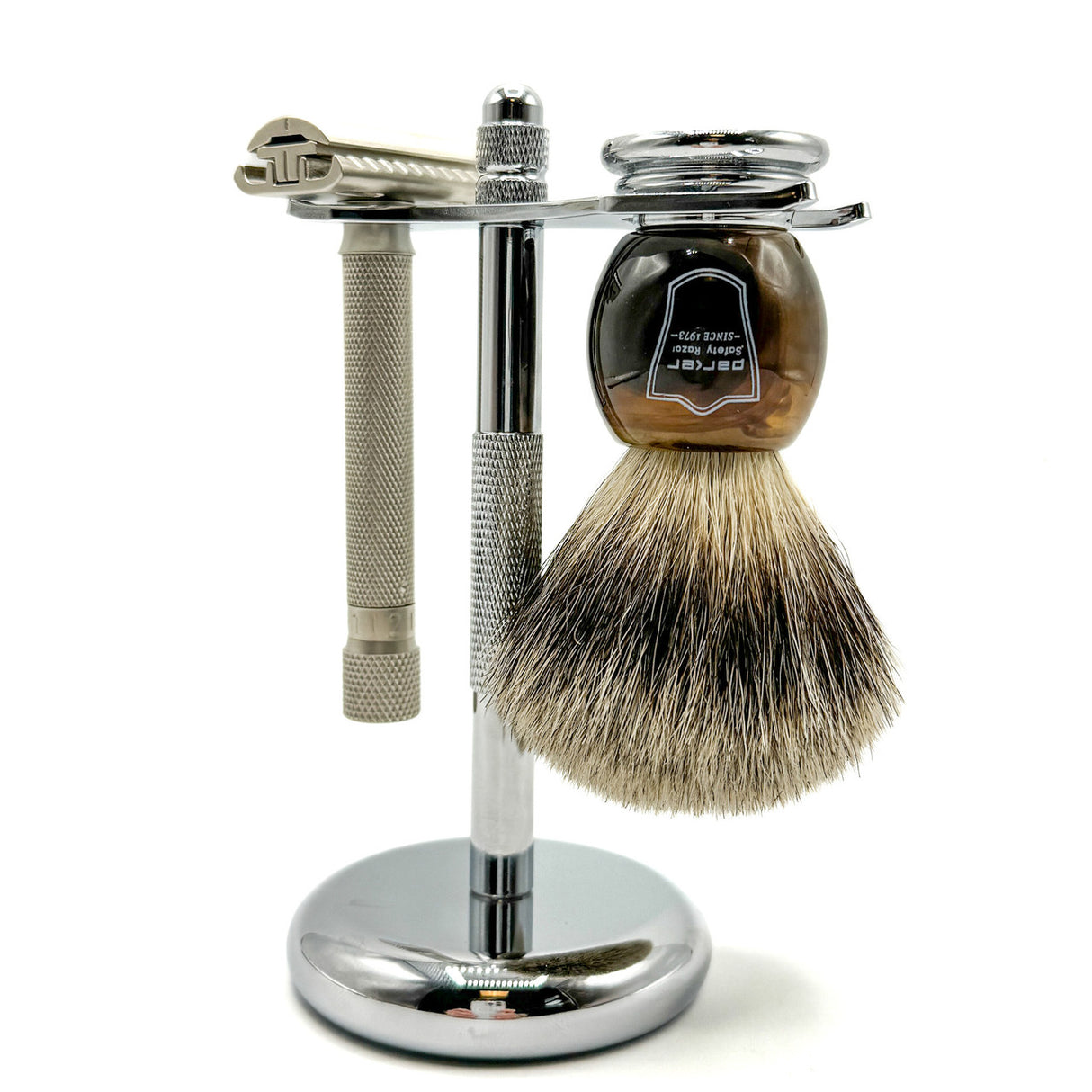 Parker Chrome 2-Prong Heavyweight Razor and Brush Shaving Stand