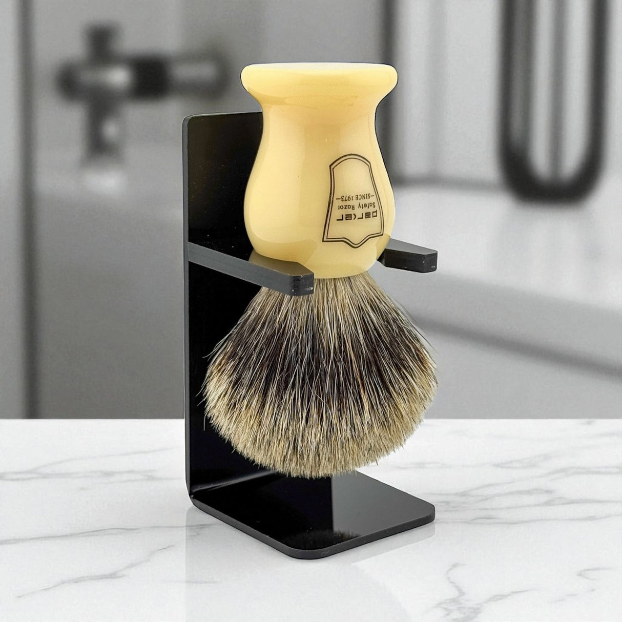 Parker Classic Ivory Handle Pure Badger Shaving Brush and Stand