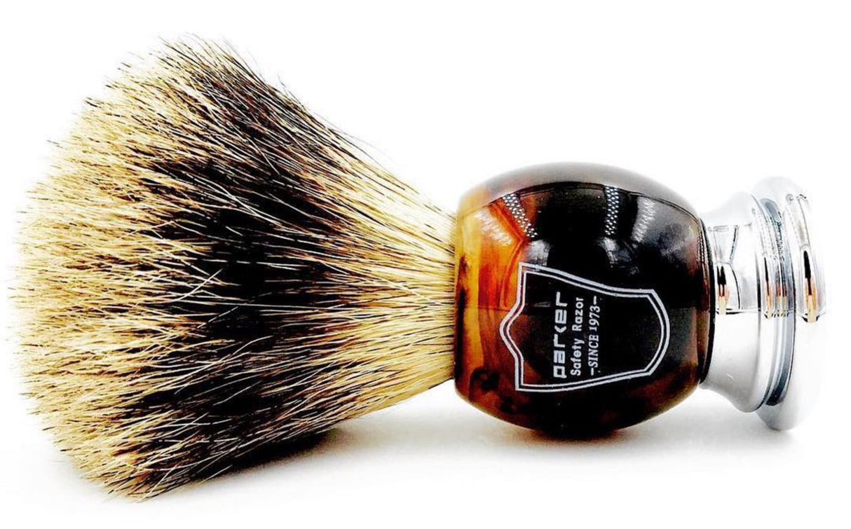 Parker Faux Horn Handle Pure Badger Shaving Brush and Stand