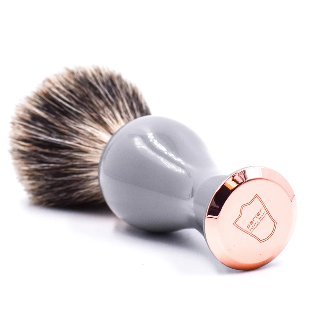 Parker Gray & Rose Gold Handle Pure Badger Shaving Brush & Stand 21mm