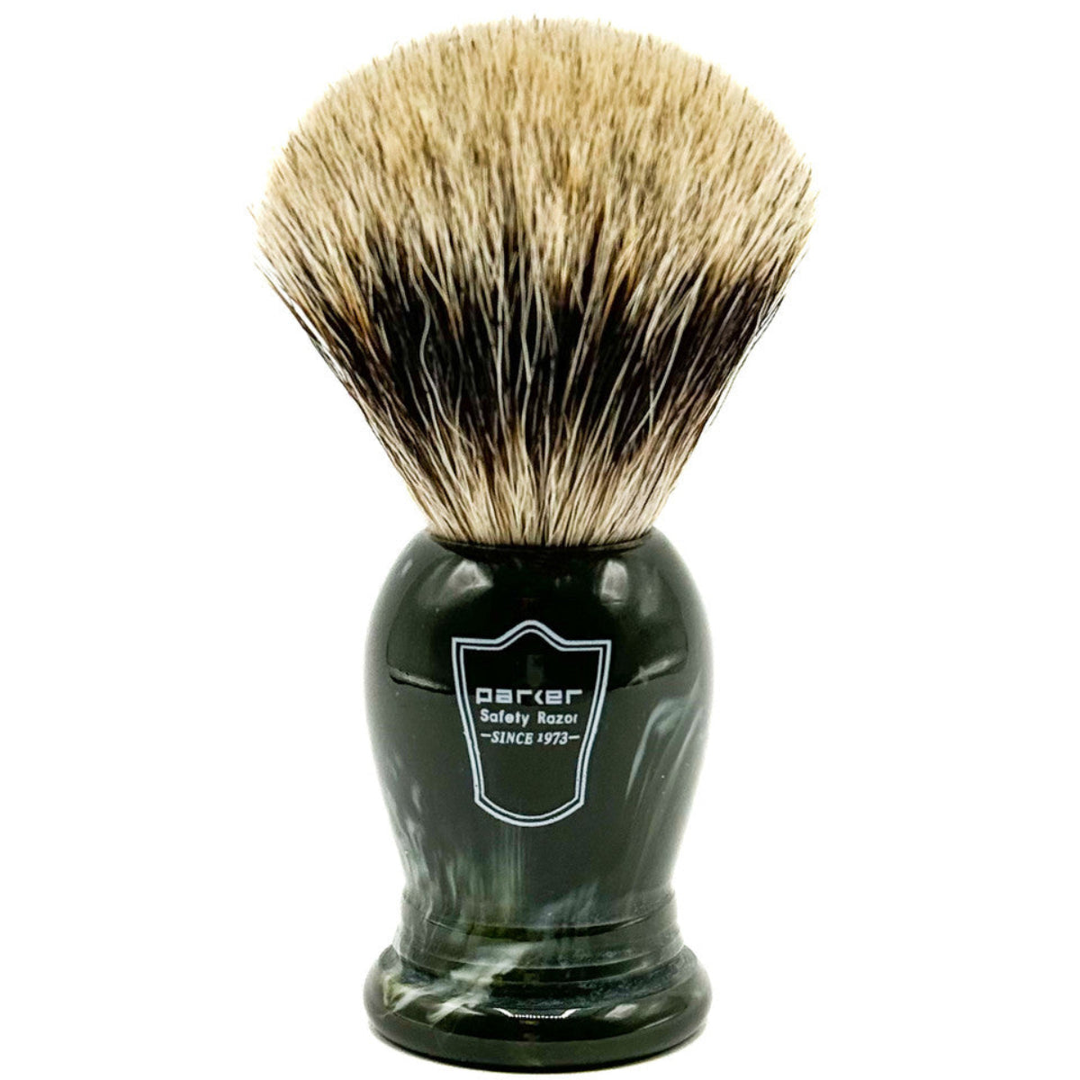 Parker King Size Marble Handle Pure Badger Shaving Brush and Stand