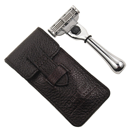 Parker Mach 3 Compatible Travel Razor with Leather Case