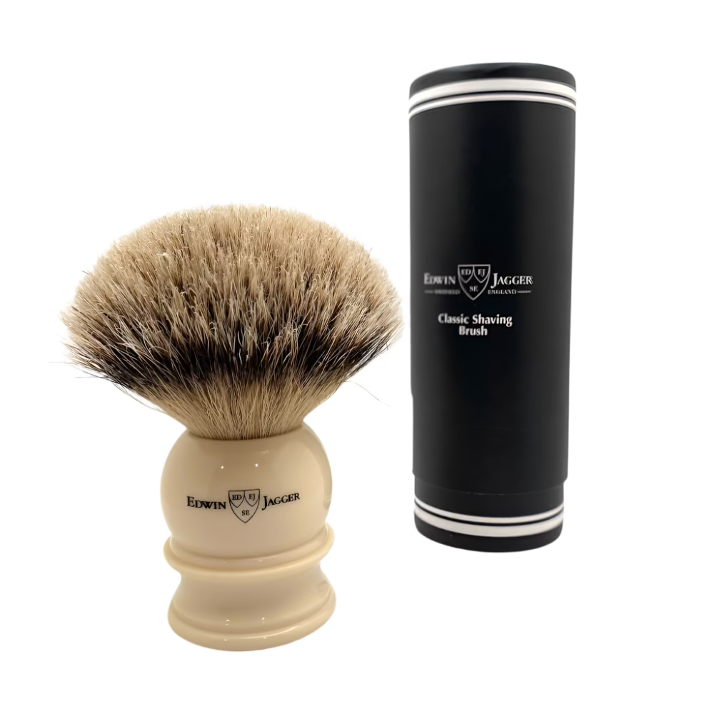 Pre-Owned - Edwin Jagger - 5EJ467 English Shaving Brush, Imitation Ivory with Silver Tip Badger, Extra Large