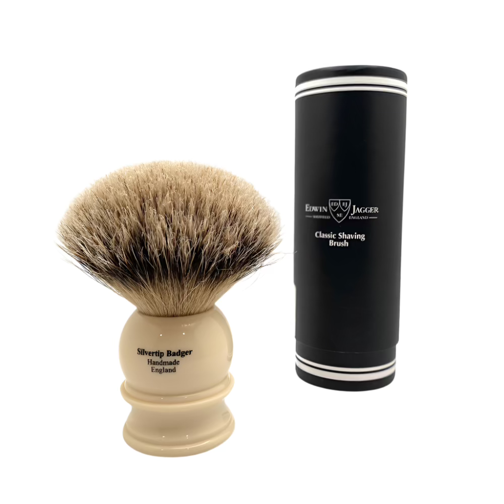 Pre-Owned - Edwin Jagger - 5EJ467 English Shaving Brush, Imitation Ivory with Silver Tip Badger, Extra Large