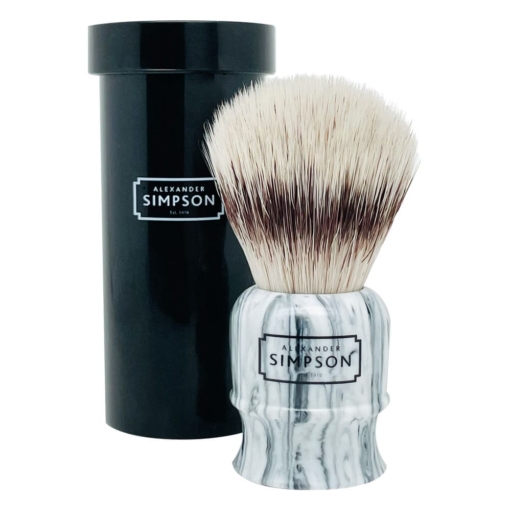 Simpson - Highbury - Synthetic Shaving Brush with Travel Tube - Grey Italian Marble Small