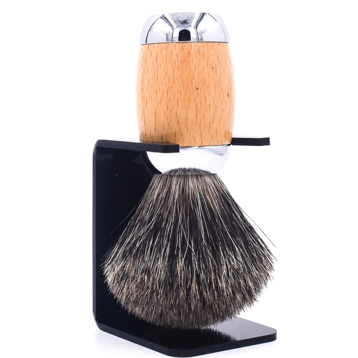 Taconic Shave Wood & Chrome Handle Mixed Badger Shave Brush & Stand