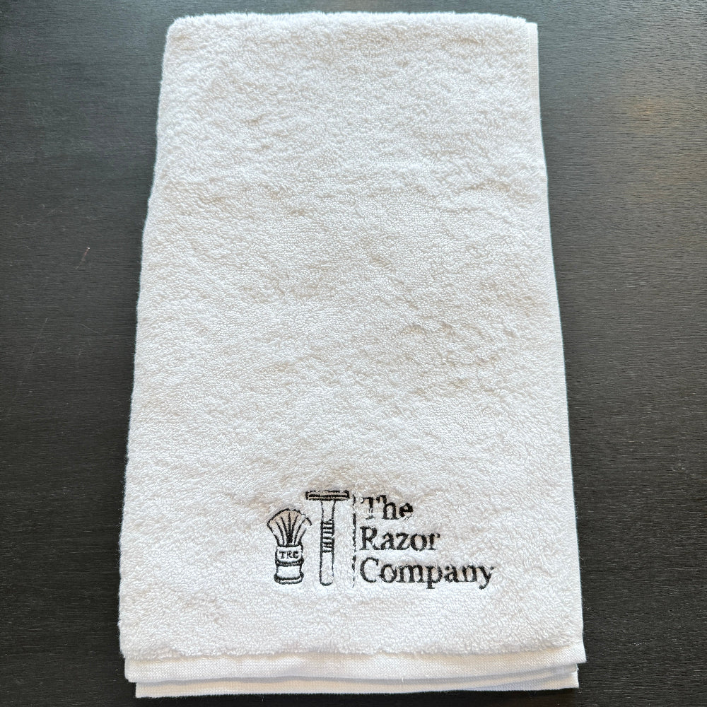 TRC Luxury Shaving Towel White Turkish Cotton w/ Black Embroidery