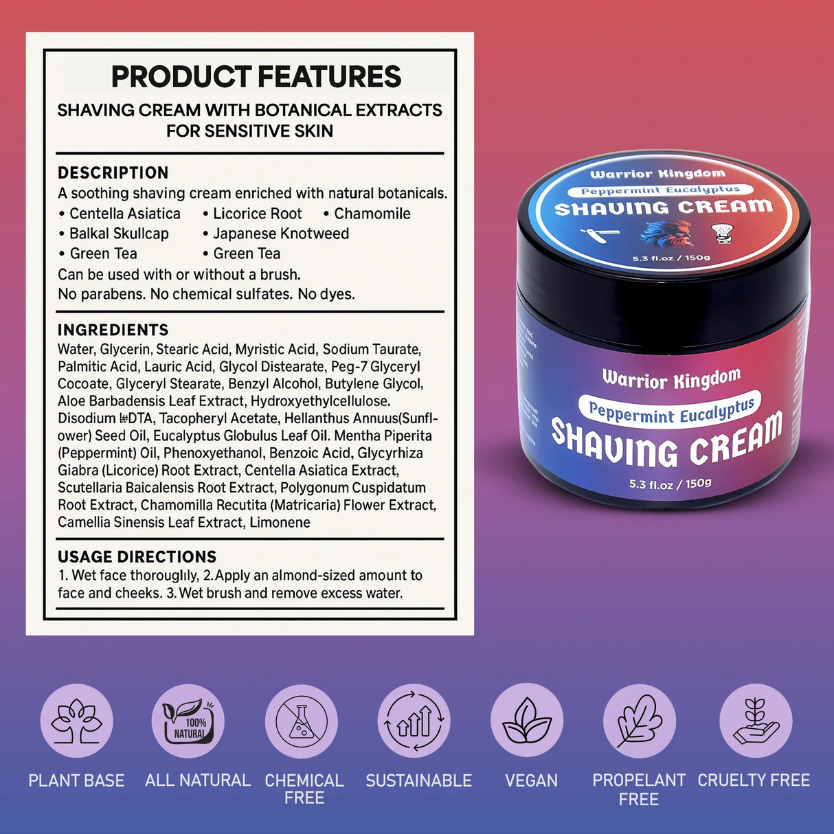 Wholly Kaw Warrior Kingdom Shaving Cream Peppermint Eucalyptus 5.3oz