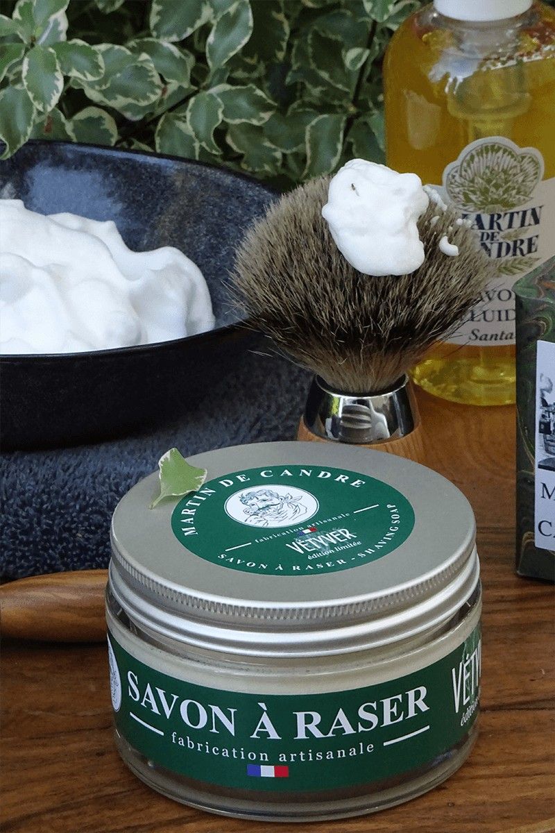 Martin de Candre Vetyver (vetiver) Shaving Soap 200g - Artisan Soap & 100% Vegan Description LIMITED EDITION Martin de Candre Vetyver (Vetiver) Shaving Soap Martin de Candre, artisan soap maker based in Fontevraud l’Abbaye, rural France, the maker of some of the worlds finest shaving soaps. Vétyver or Vetiver Shaving Soap benefits from a deep, masculine scent that has a light smokey base with lots of fragrant, grassy, greenery including lemongrass and citronella. Martin de Candre.
