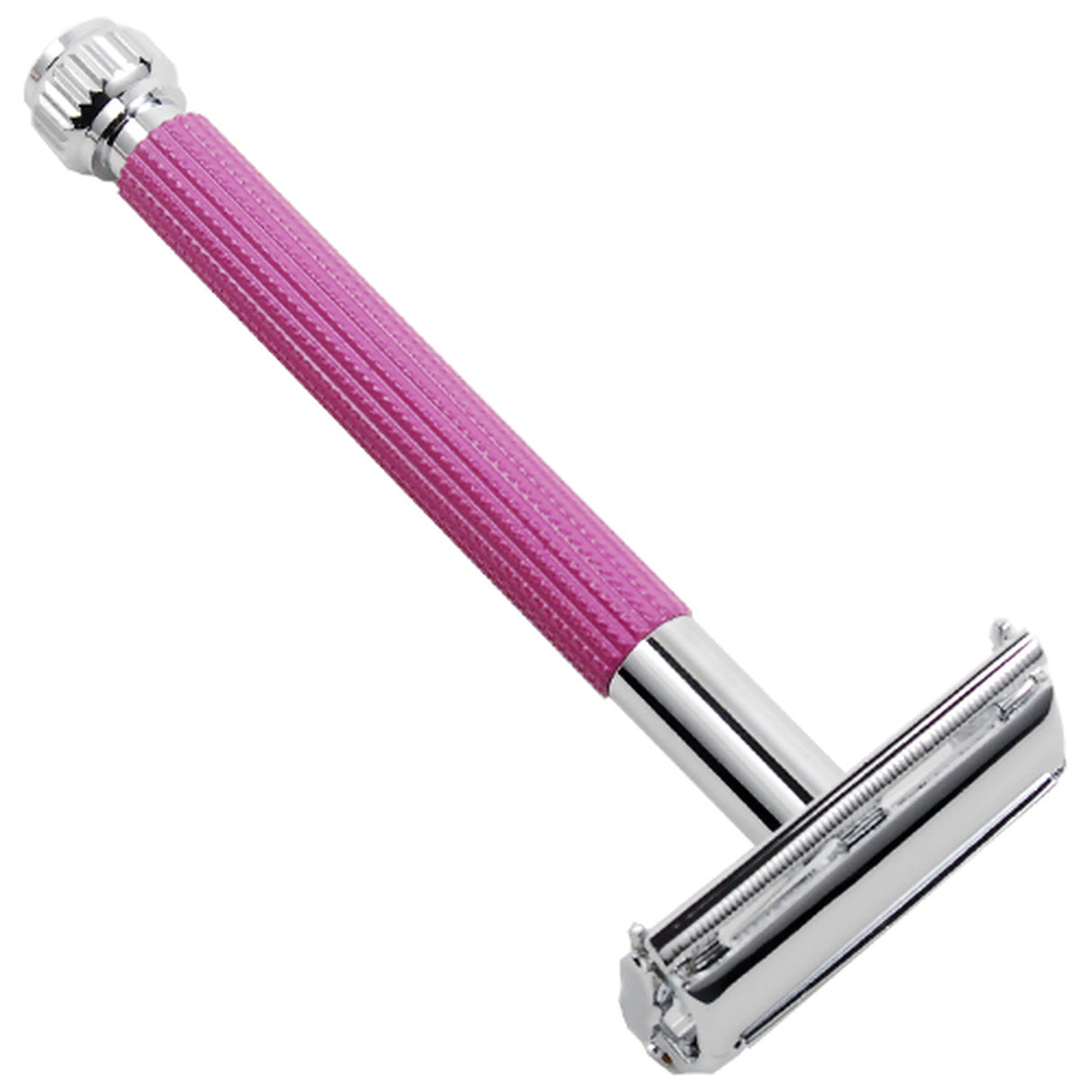 The 29L safety razor in lavender is designed for women. The long, thin decorative handle is excellent for women who prefer a double edge safety razor. It is highly textured, which makes shaving in the shower with wet soapy hands a breeze. With its traditional butterfly twist-to-open design, when used with a quality blade, it will deliver a smooth and comfortable shave every time!