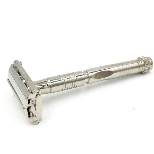 The Parker 90R was introduced in the USA. in 2002. Since then, it has undergone several upgrades, including a redesigned head, added weight and new plating technology. Like every other Parker, it is a world class razor that delivers an incredible shave. Its unique design certainly is an "eye catcher".