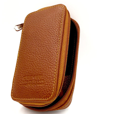 Parker - Saddle Brown Genuine Leather Safety Razor Travel Case