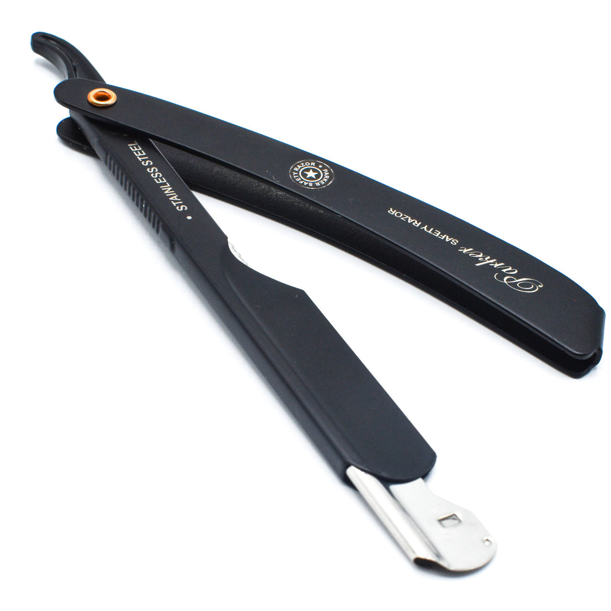 Parker -  Stainless Steel Adjustable Black Handle Shavette Straight Razor