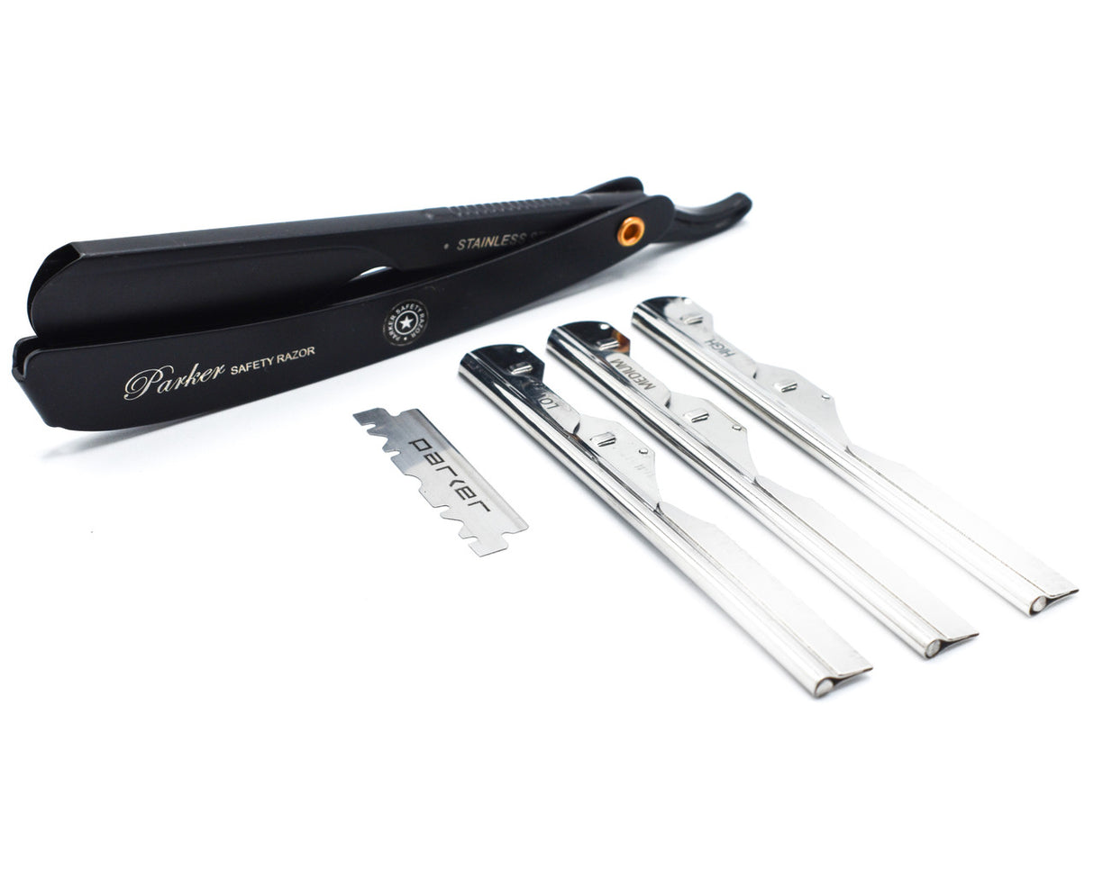 Parker -  Stainless Steel Adjustable Black Handle Shavette Straight Razor