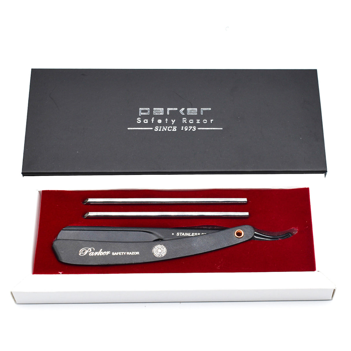 Parker -  Stainless Steel Adjustable Black Handle Shavette Straight Razor