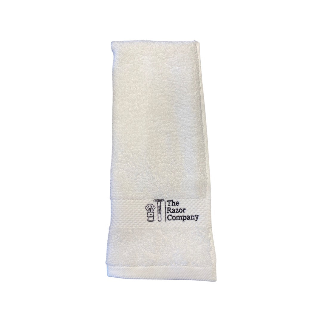 TRC Luxury Shaving Towel White Terry w/Black Embroidery