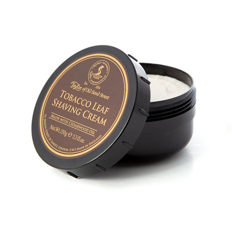 Taylor of Old Bond Street - Tobacco Leaf Shaving Cream A distinctive tobacco fragrance supported by tones of Bergamot & Grapefruit with subtle, lingering notes of Coffee & Leather. 00997 Size: 5.4oz/150g bowl Made in England