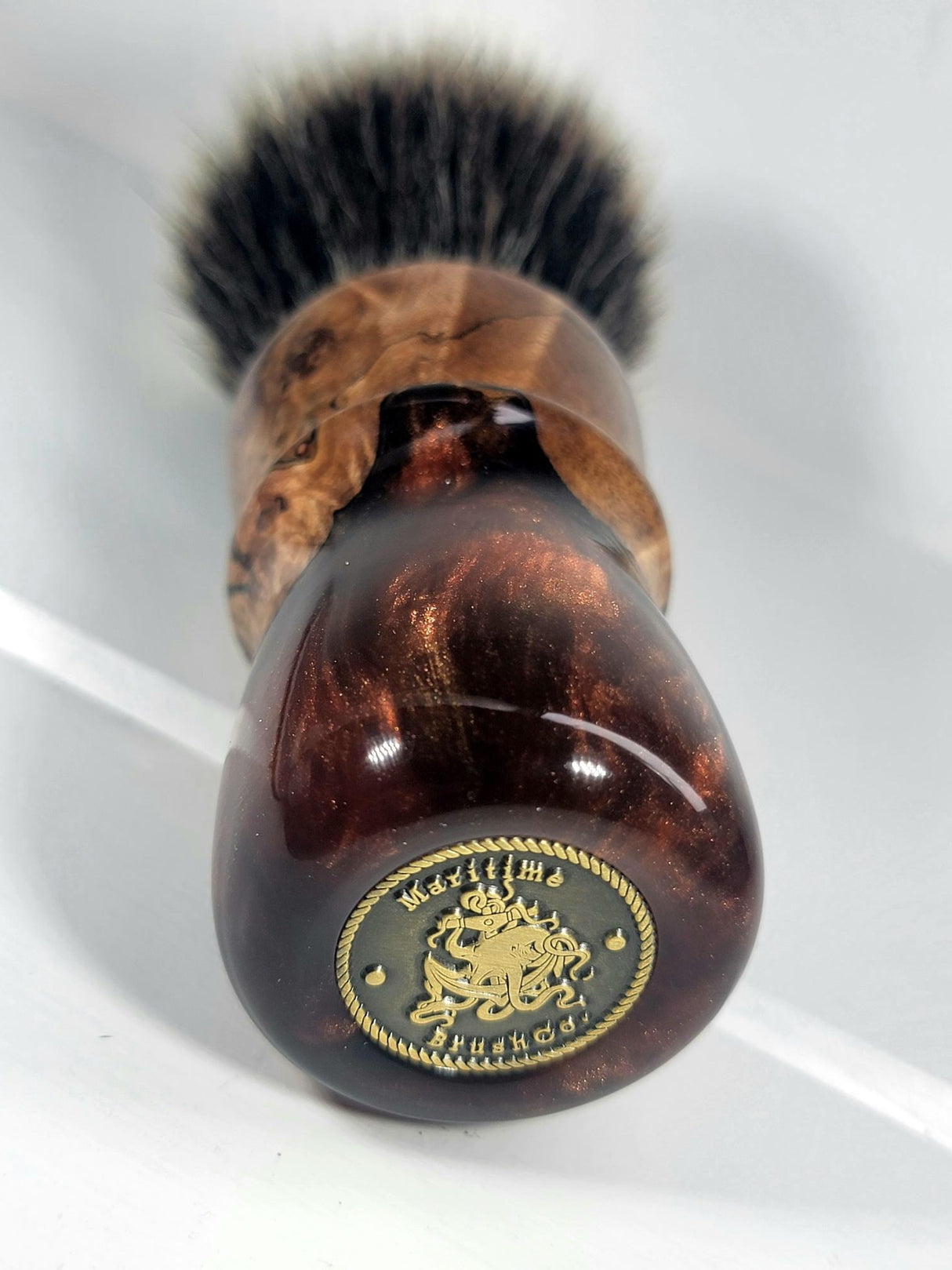 Maritime Brush Co. - Sea Shore - 26mm Spalted Maple Burl and Resin - Premium M5C Fan Synthetic (SHD) Knot