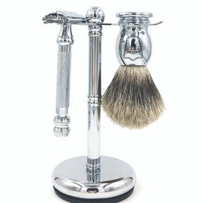 Parker 99R Heavyweight Butterfly Razor & Pure Badger Brush 3-Piece Shave Set