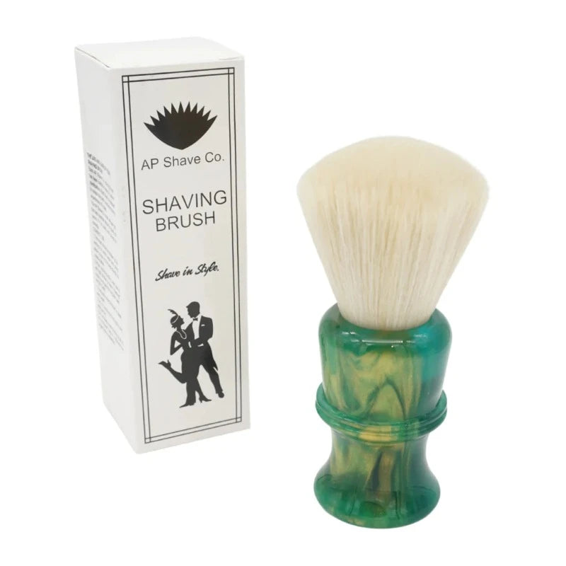 AP Shave Co. - 24mm Cashmere Fan - Synthetic Shaving Brush - Golden Emerald Green Handle