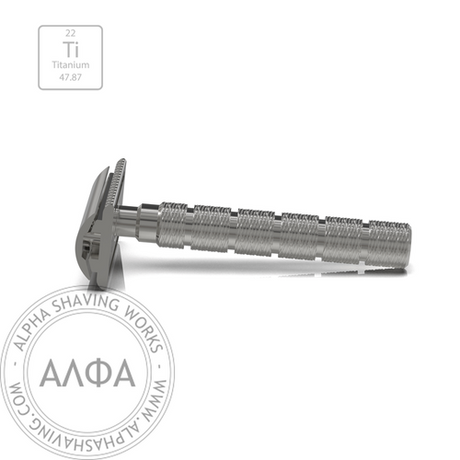 Alpha Shaving Works - Outlaw Evolution Titanium Safety Razor - Bravo 85 Spiral Handle
