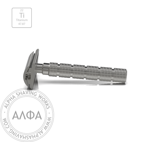 Alpha Shaving Works - Outlaw Evolution Titanium Safety Razor - Bravo 85 Spiral Handle