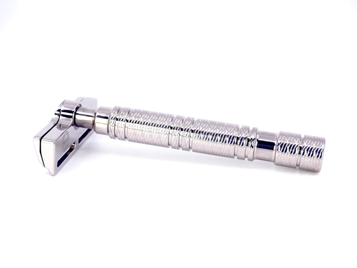 Alpha Shaving Works -Claymore Evolution Stainless Steel Single Edge Razor - Viper 95 Spiral Handle