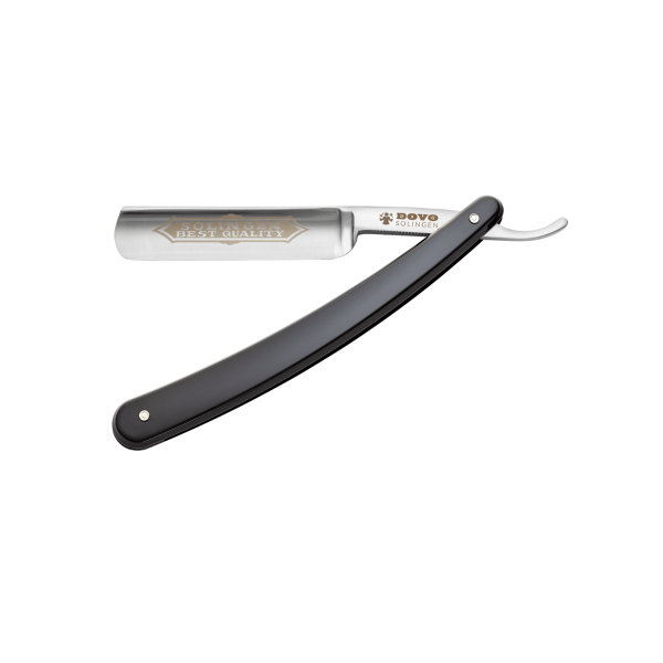 Dovo - 100 Carbon Steel 5/8 Straight Razor - Black PMMA Handle - Round Point