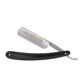 Dovo - 100 Carbon Steel 6/8 Straight Razor - Black PMMA Handle - Round Point