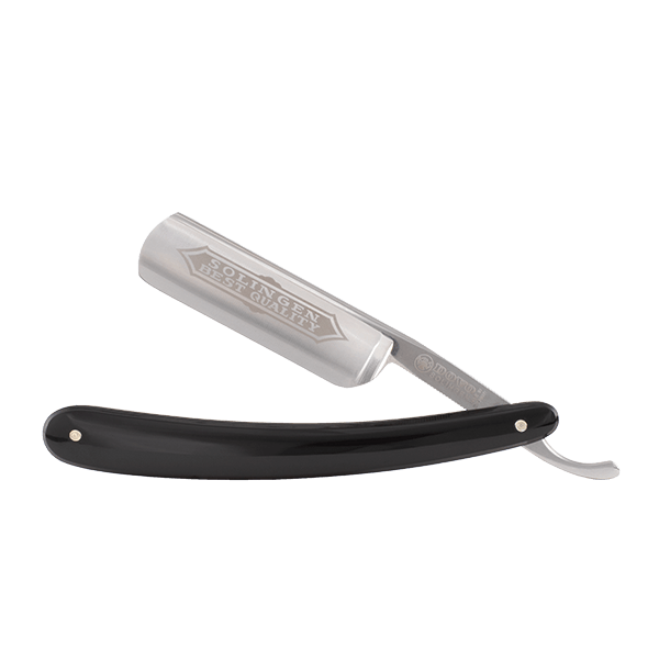 Dovo - 100 Carbon Steel 6/8 Straight Razor - Black PMMA Handle - Round Point