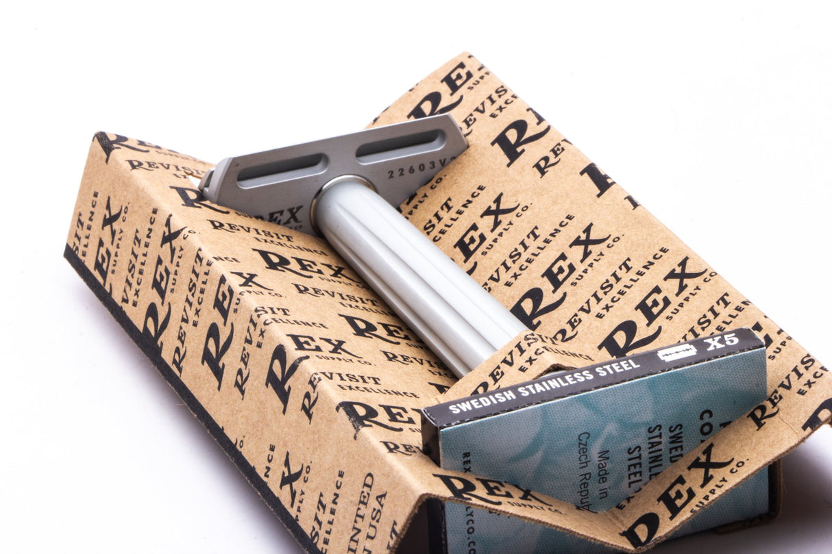 Rex Supply Co. Page Three Piece Aluminum Double Edge Safety Razor