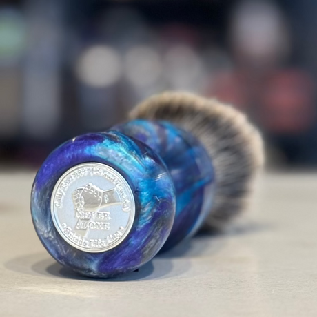 Never Alone 5 - #14 - 26mm Doughknot Badger Fan Knot - Resin Handle Shaving Brush