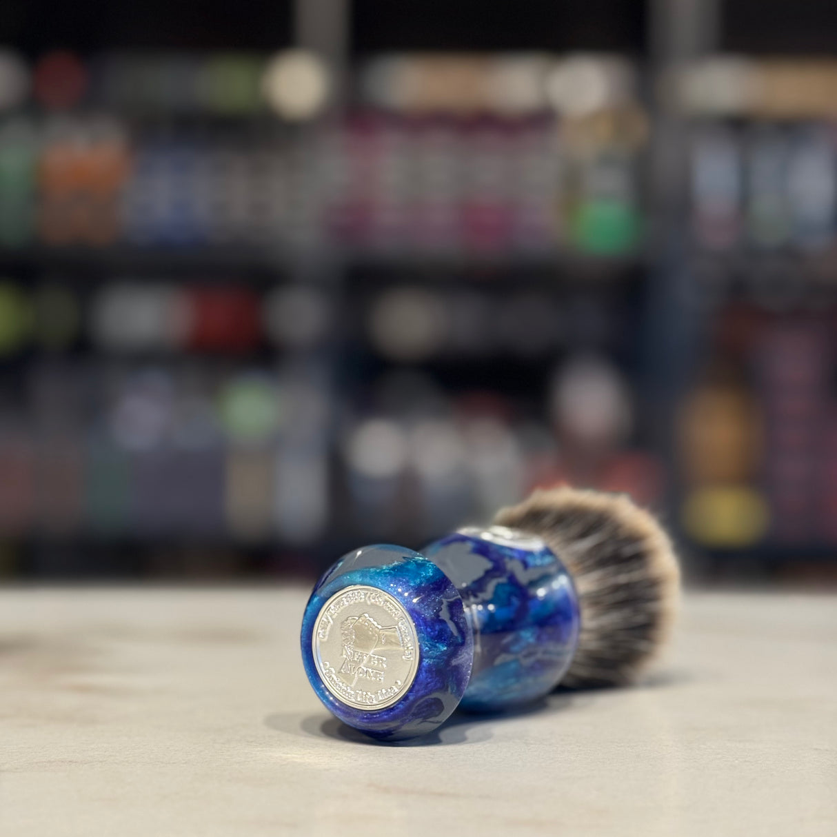 Never Alone 5 - #48 - 26mm Doughknot Badger Fan Knot - Resin Handle Shaving Brush