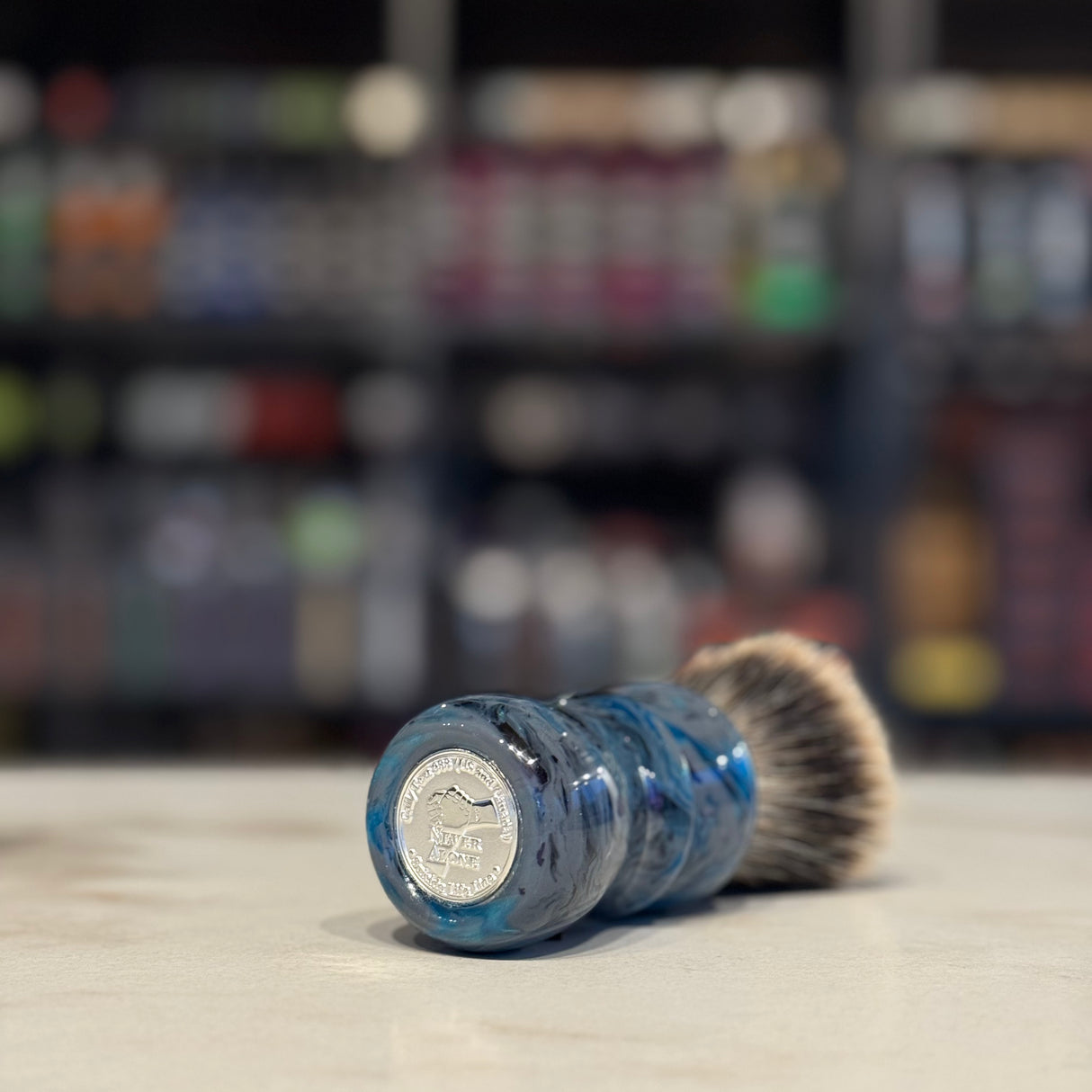 Never Alone 5 - #54 - 26mm Doughknot Badger Fan Knot - Resin Handle Shaving Brush
