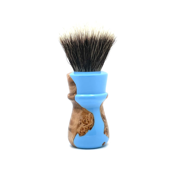 Maritime Brush Co. - Blue Lagoon 24mm Spalted Maple Burl and Resin - Premium M5C Fan Synthetic (SHD) Knot