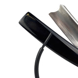 JJ Shorty - 6/8  Straight Razor with Barber Notch - Black Acrylic Scales with TRC Blue Wedge (Shave Ready)