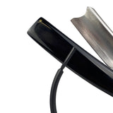 JJ Shorty - 6/8  Straight Razor with Barber Notch - Black Acrylic Scales with TRC Blue Wedge (Shave Ready)