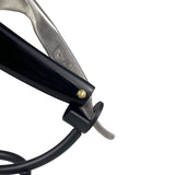 JJ Shorty - 6/8  Straight Razor with Barber Notch - Black Acrylic Scales with TRC Blue Wedge (Shave Ready)